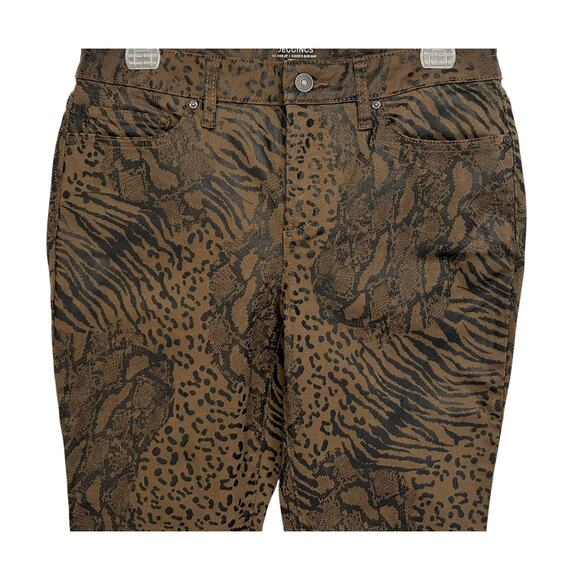 Chico's Coated Fly Front Animal Print Jeggings Jeans Brown Petite Size 2P - Picture 3 of 8